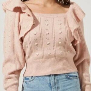 ASTR THE LABEL ROSE CABOT PEARL KNIT SWEATER MEDIUM